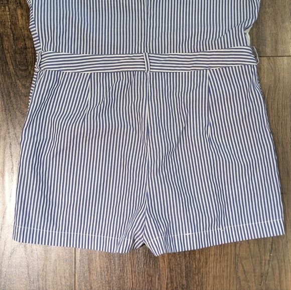 EUC Zara Basic S 100% Cotton Pinstripe Eyelet Button Down Zip Fly Jumpsuit - Picture 6 of 10